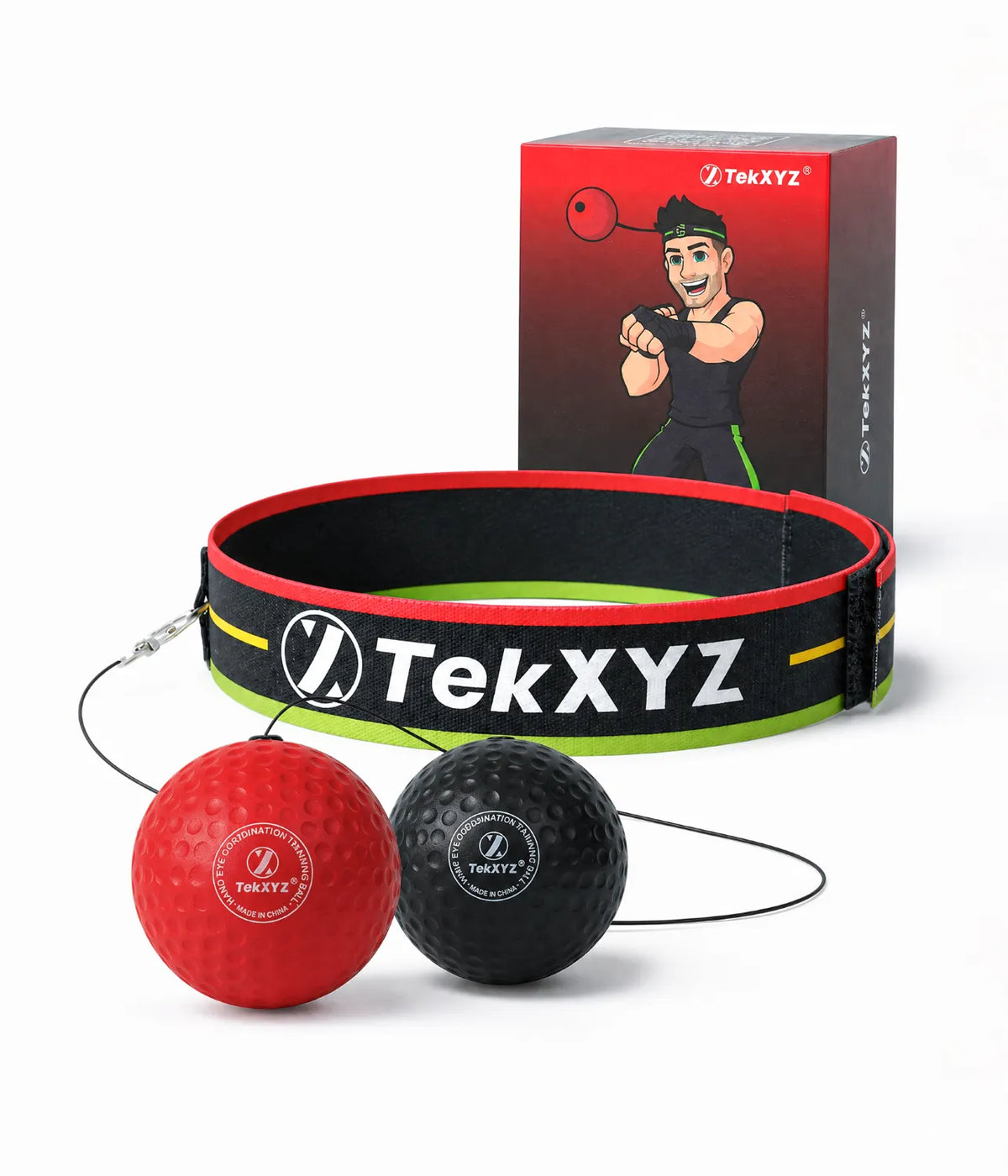 TekXYZ Boxing Reflex Ball in 2-Ball Set(Red_Black) - Front View