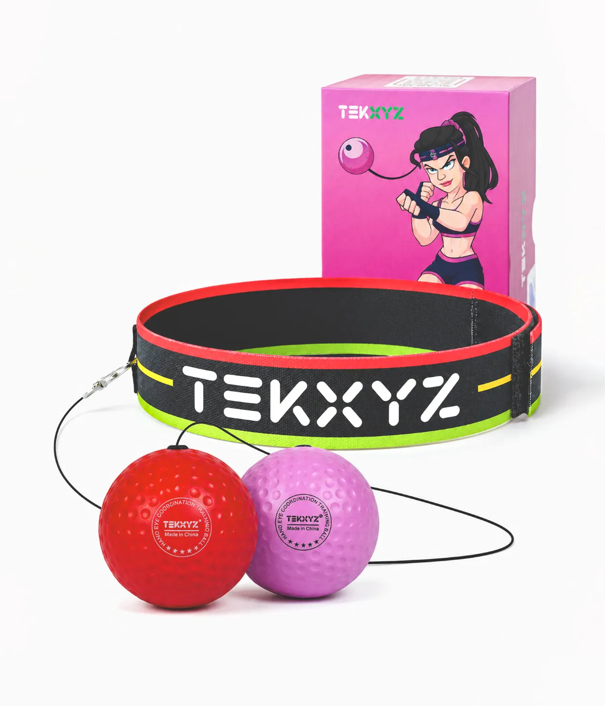 TekXYZ Boxing Reflex Ball in 2-Ball Set(Red_Pink) - Front View