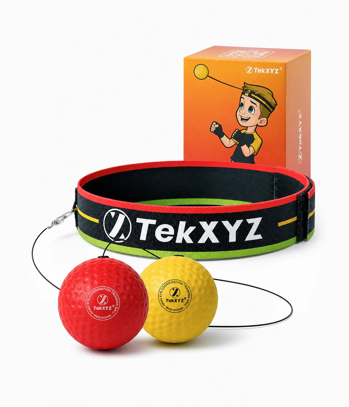 TekXYZ Boxing Reflex Ball in 2-Ball Set(Red_Yellow) - Front View
